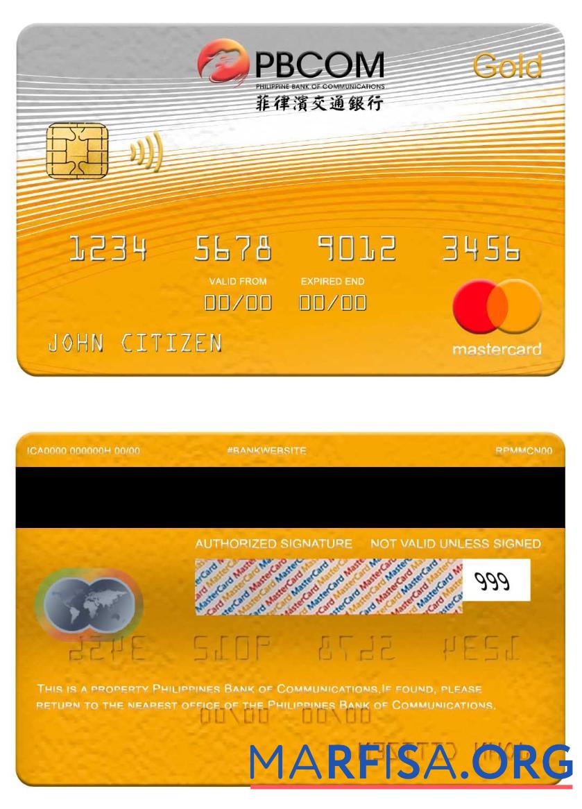 Realistic Philippines Bank of Communications mastercard gold real example